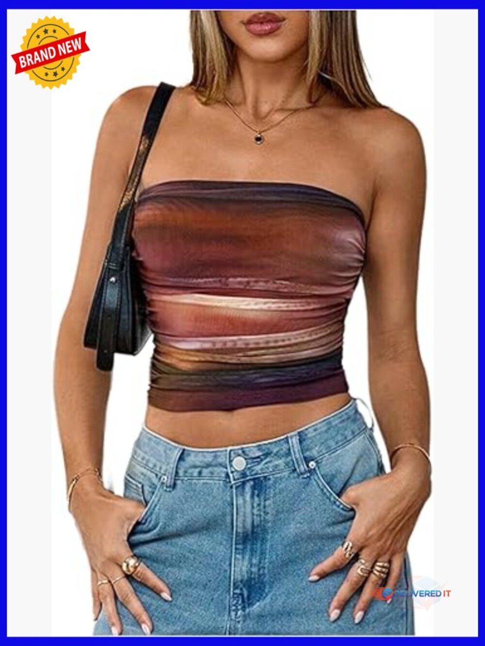 Strapless Tie Dye Tube Top Ruched Sleeveless Fitted Crop Tops for Women